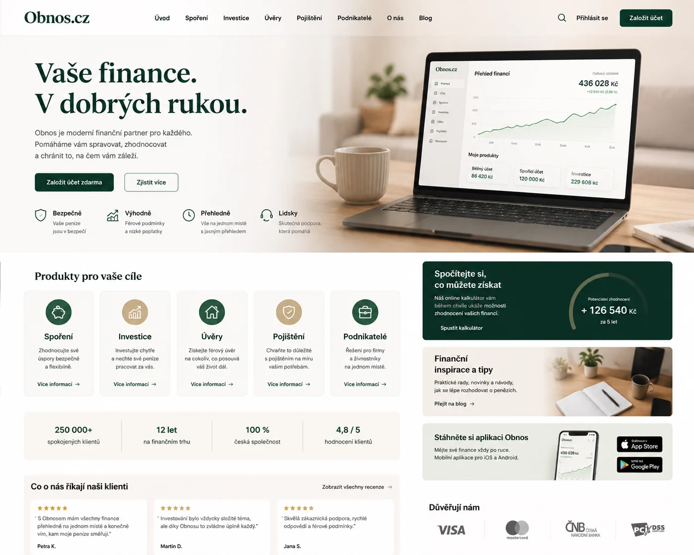 Vizuální návrh možného projektu Obnos.cz zaměřeného na finance, částky a rozpočtové nástroje